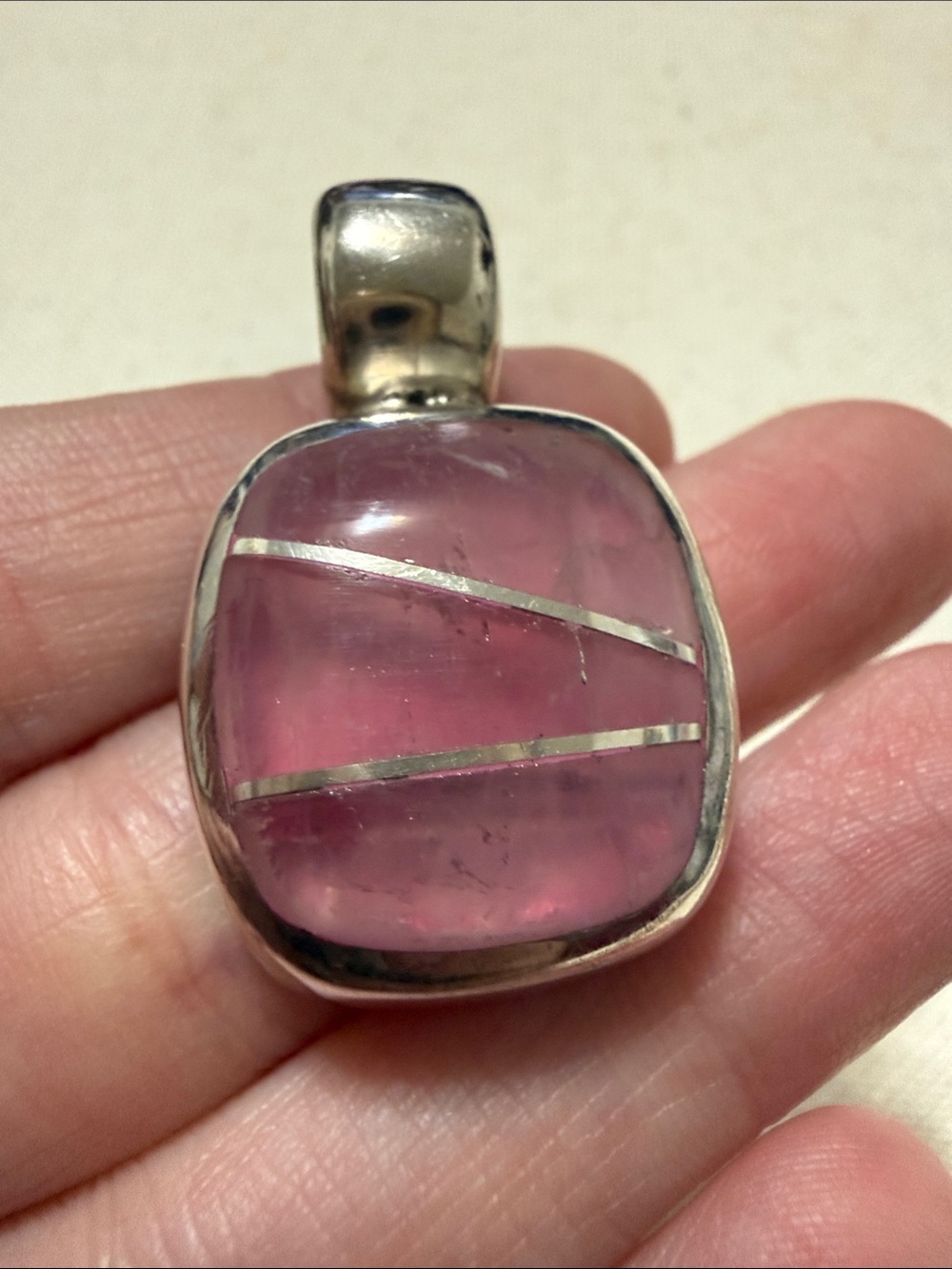 Sterling Silver 925 Mexico Pink Stone Pendant